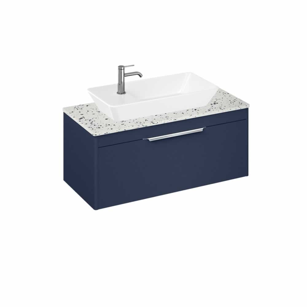 Shoreditch 100cm single drawer Matt Blue with Ice Blue Worktop and Yacht Countertop Basin